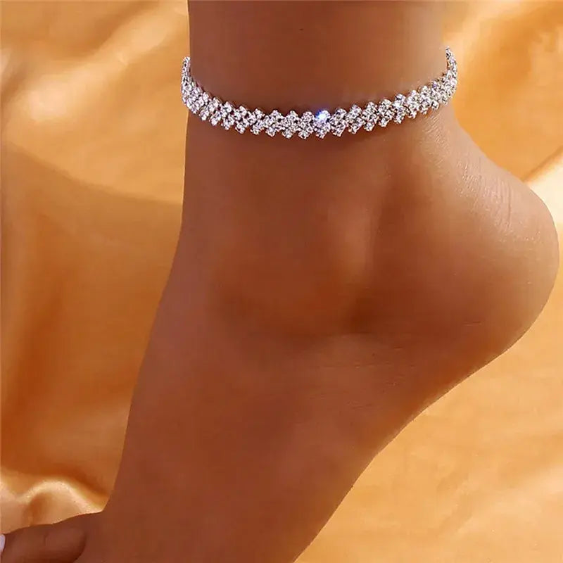 Rhinestone Tennis Chain Anklet Jewellery Simple Chain Leg Anklet Bracelet Party Beach Accessories