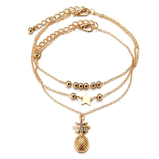 Multilayer Five-pointed Star Beads Pineapple Anklet