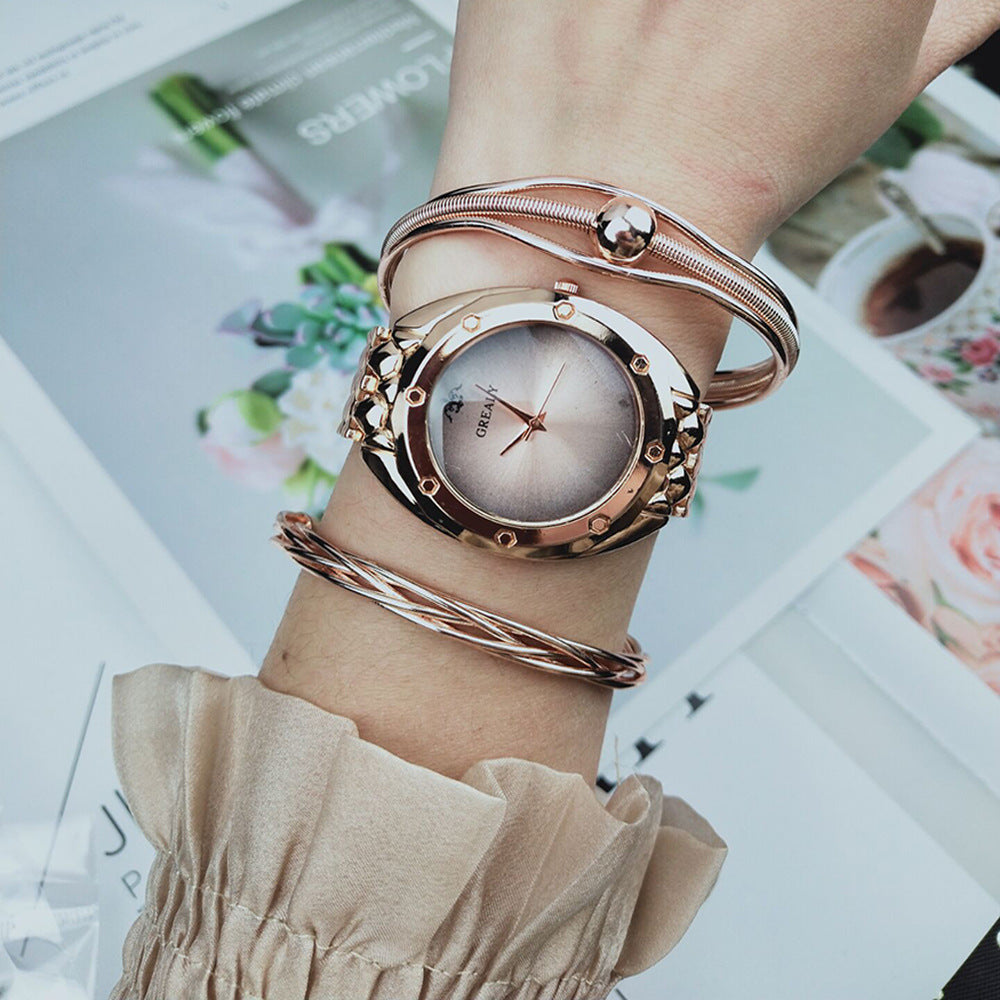 Fashion Simple Niche Ladies Alloy Bracelet Watch Gift Set