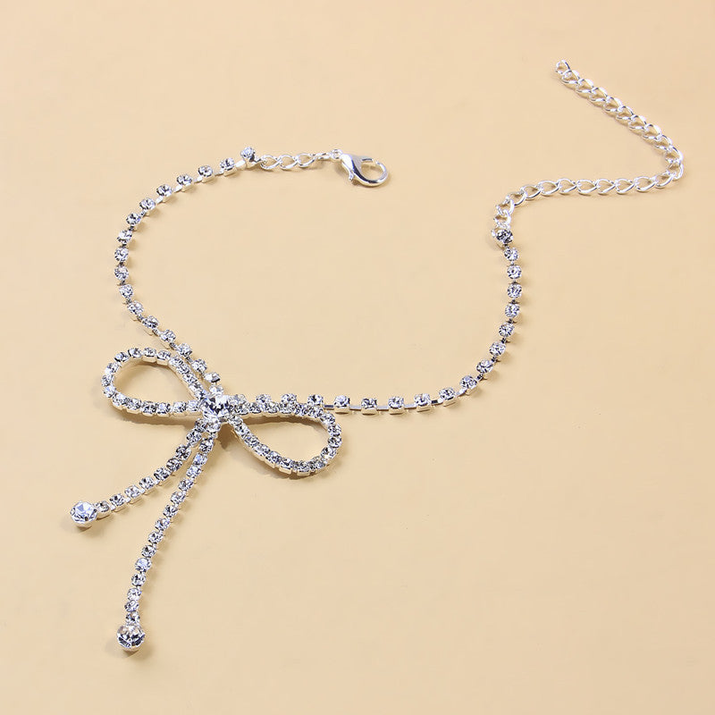 Fashion Diamond Anklet With All-match Rhinestones Bow Anklet