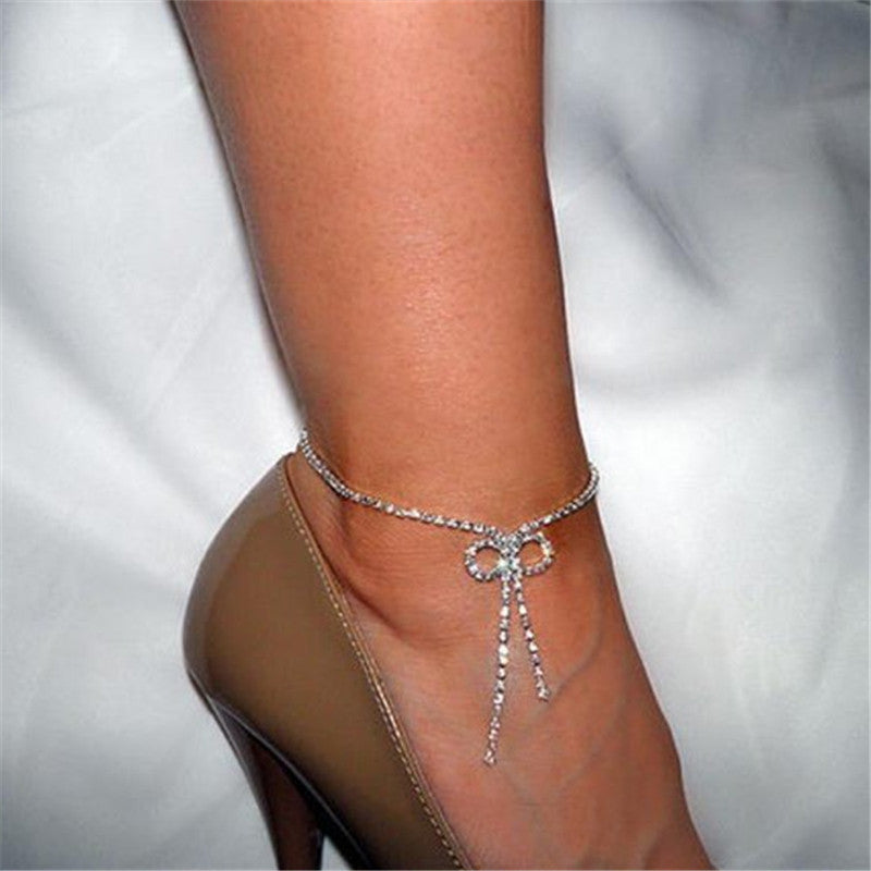 Fashion Diamond Anklet With All-match Rhinestones Bow Anklet