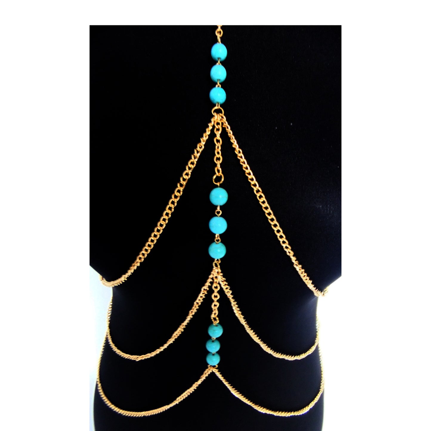 Natural turquoise long tassel body chain women's necklace