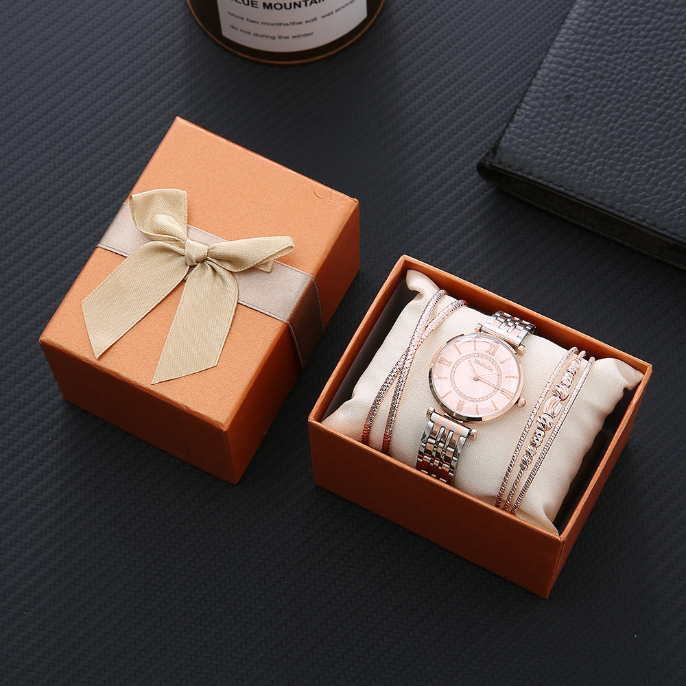 Ladies diamond watch alloy bracelet gift set