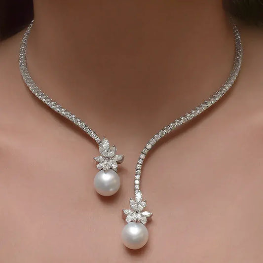 Ladies Shiny Pearl Rhinestone Necklace Bracelet Ladies Party Party Bridal Wedding Dress Jewellery Set