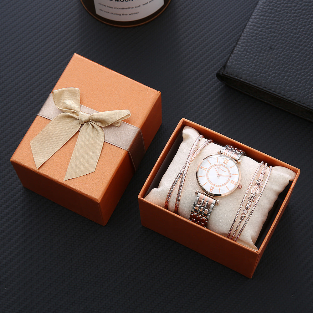 Ladies diamond watch alloy bracelet gift set