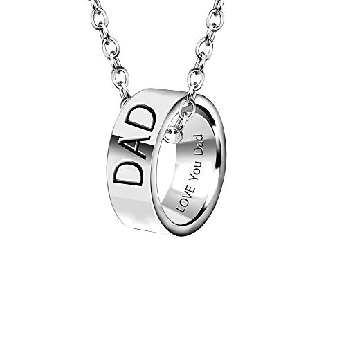 Men's Personalised Adjustable Stainless Steel Ring Necklace Jewellery For Dad Daddy Engraved Love You Fathers Day Birthday Gifts Silver (Dad)