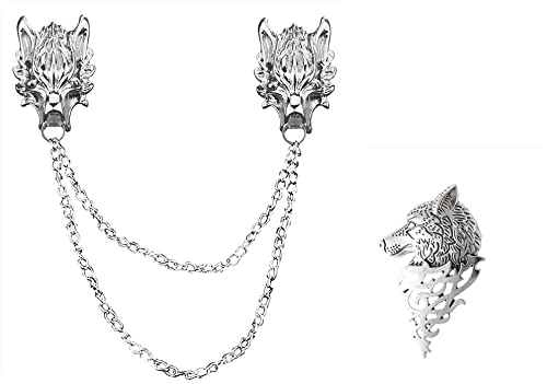 Silver Chain Dragon Wolf Tiger Brooches EPRHY Collar Pins Ginkgo Biloba Lapel Pin Brooch Pins Men 1pc