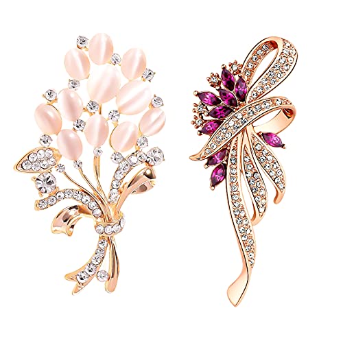 Brooches for women, Set of 2 Rhinestone brooch pins, Elegant Gold Crystal Floral Wedding Bouquet Brooch