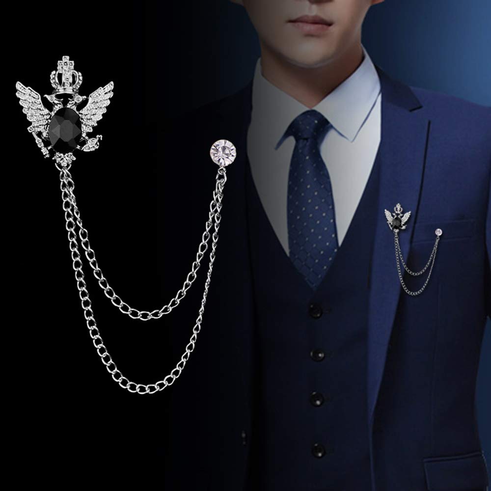 2PCS Men's Brooch Suit Pin Badge with Chains Brooch Buckle Chain Collar Lapel Pin for Men Shirt Collar Pin Chain Brooch Decoration Metal Brooch Pin Clips for Women Suit Tuxedo Tie Hat Scarf