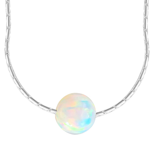 Opal Ball Necklace White Opal Sterling Silver Opal Bead Necklace Length 41 cm/16 inch+5cm Extender