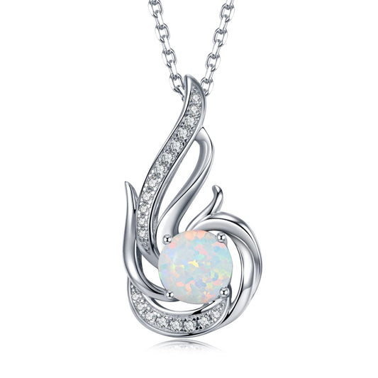 925 Sterling Silver October Birthstone Created Opal Necklace for Women Phoenix Necklaces Birthday Anniversary Jewellery Gifts for Women Girls, Adjustable Chain