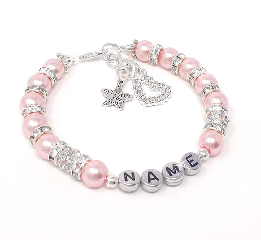 Handmade Personalised bracelet jewellery for girls sister women baby's Flower girl eid gifts made any charm of choice any size. baby christening gift