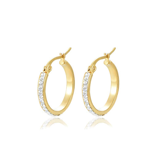 Yumay 9CT Yellow Gold Round Hoop Earrings With White Crystal for Women and Girls(20MM)