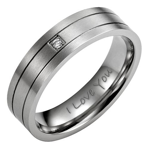 Willis Judd 7mm Titanium Ring for Men Engraved I Love You In Wooden Gift Box Wedding Band Ring Mens Engagement Ring Groove Promise Ring Comfort Fit Size X