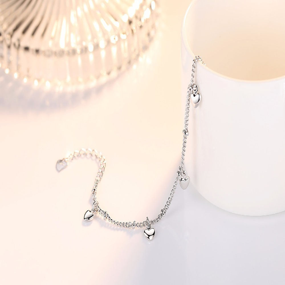 Ladies Sterling Silver Bracelet Love Heart Chain Jewellery