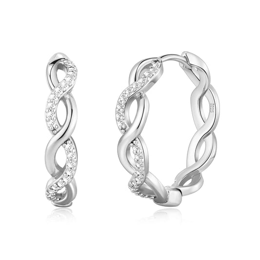 Silver Hoops Earrings for Women Hypoallergenic 925 Sterling Silver Lightweight Small Silver Twisted Hoop Earrings(20mm)
