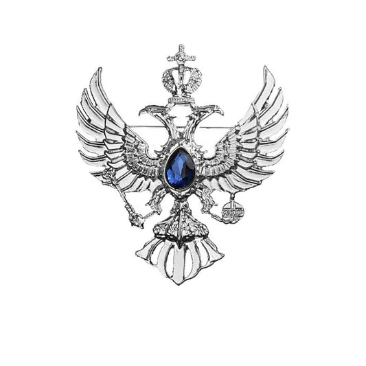 Double Headed Eagle Brooch Crystal Wings Crown Lapel Pin Fashion Collar Breastpin Vintage Badge Coat Suit Skirt Studs Accessories for Men Teens Women (Silver)
