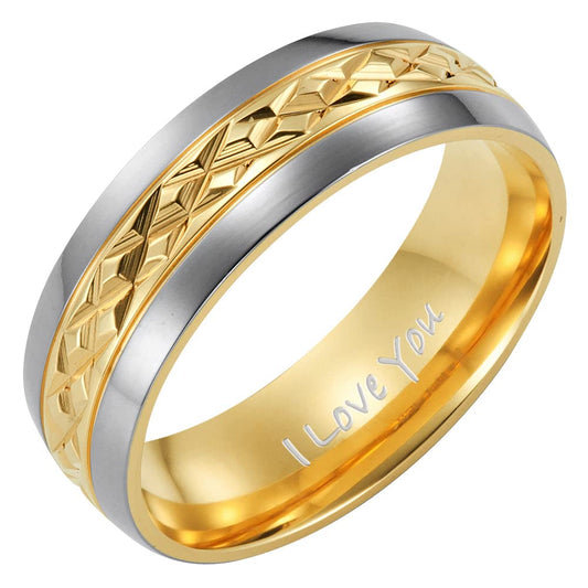 Willis Judd 7mm Titanium Ring for Men Engraved I Love You in Wooden Gift Box Wedding Band Ring Mens Engagement Ring Groove Promise Ring Comfort Fit Size X