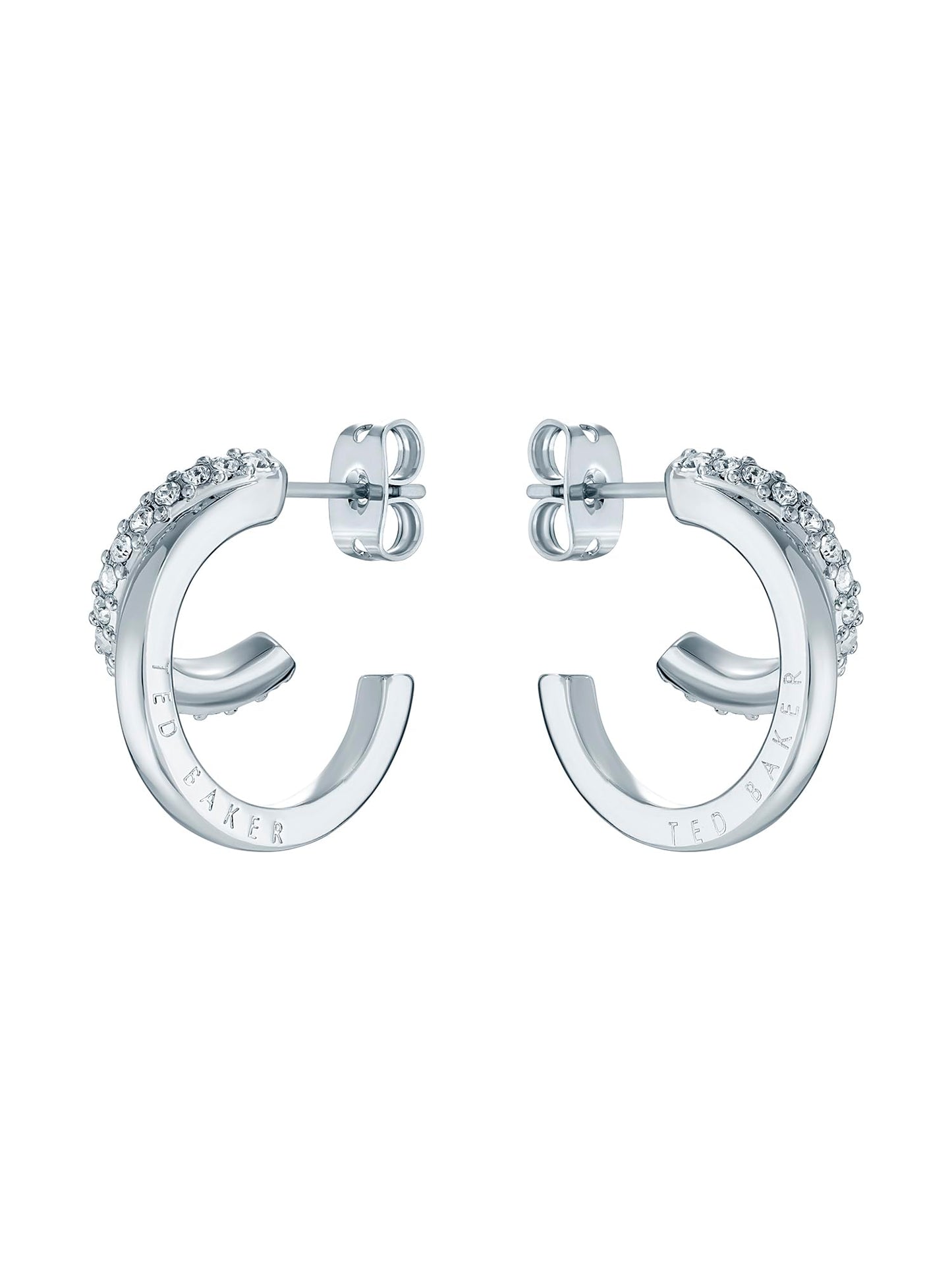 Ted Baker Helias Double Hoop Crystal Earrings For Women (Silver/Crystal)