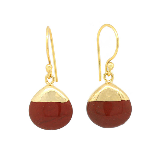 Gempires Natural Red Jasper Electro Plated Pear Cabochon Hook Earring, Handmade Jewelry, Dangle Earring For Women (Red Jasper)