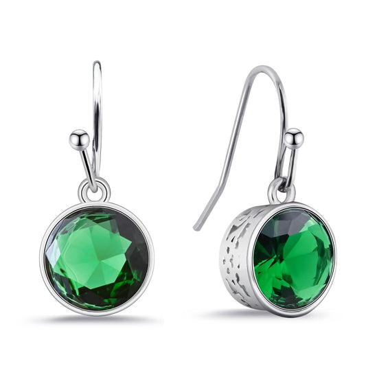 Silver Emerald Dangle Earrings for Women Green Crystal Drop Earrings Hypoallergenic Handmade Dangly Earrings Green jewellery for Gifts