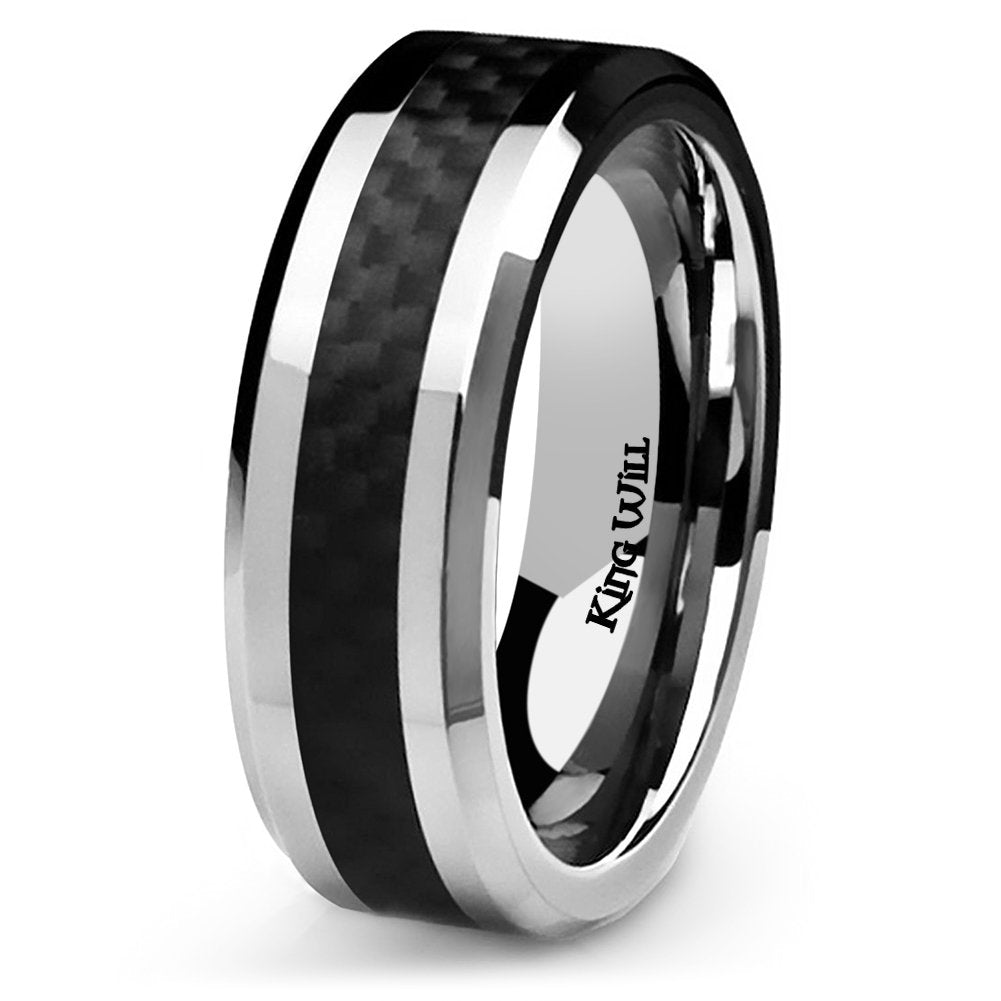 King Will GENTLEMAN 7MM Mens Black Carbon Fiber Titanium Ring Wedding Band Comfort Fit Beveled Edge (11)
