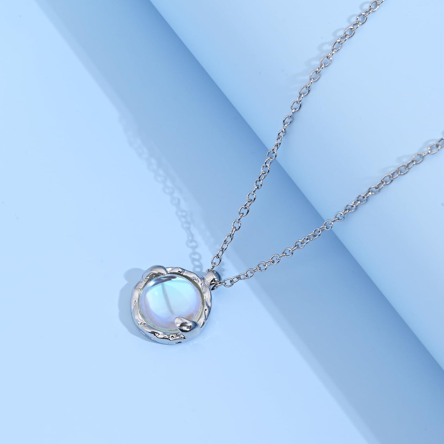 Circle Moonstone Necklace Blue Gemstone Pendant Necklace for Women Silver Handmade Necklaces Moonstone Jewellery for Gift