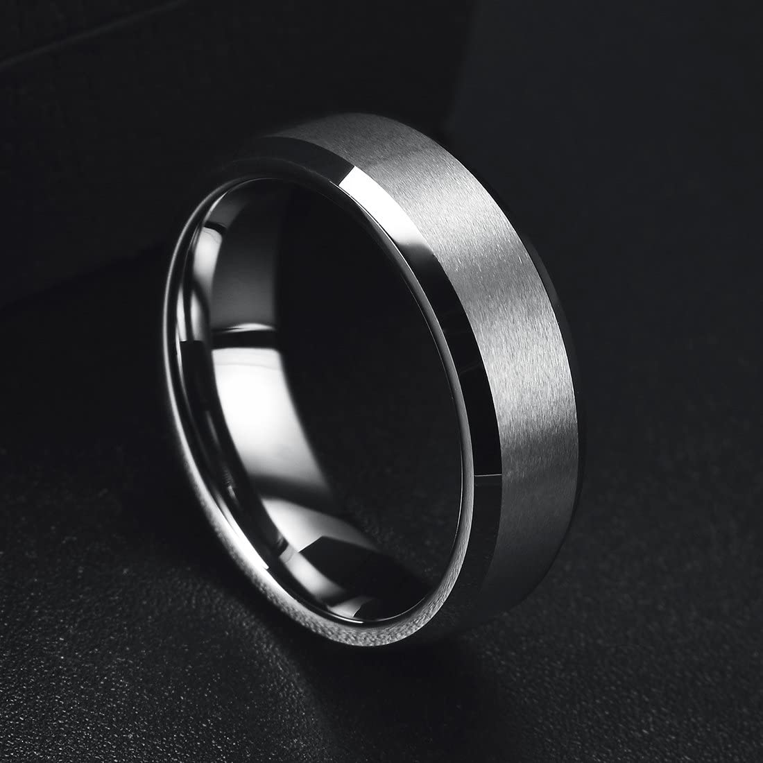 King Will Silver Promise 6MM Wedding Band For Men Tungsten Carbide Ring Comfort Fit Beveled Edges 11