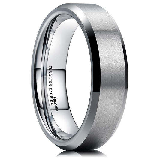 King Will Silver Promise 6MM Wedding Band For Men Tungsten Carbide Ring Comfort Fit Beveled Edges 11