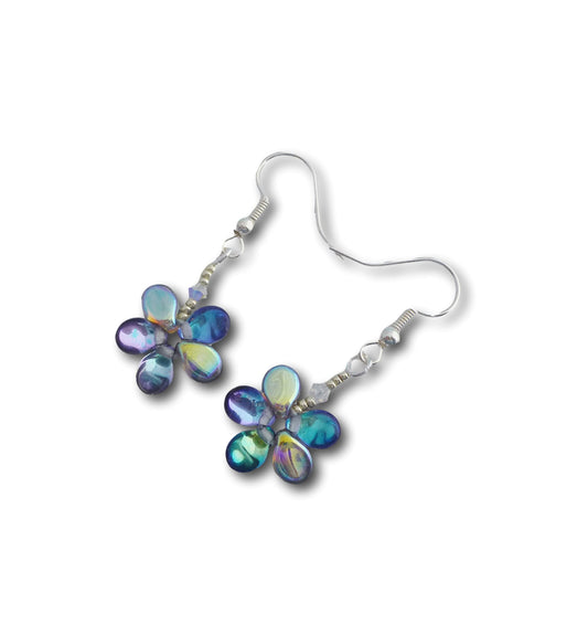 Small Funky Flower Earrings (Blue/Purple Rainbow, sterling-silver)