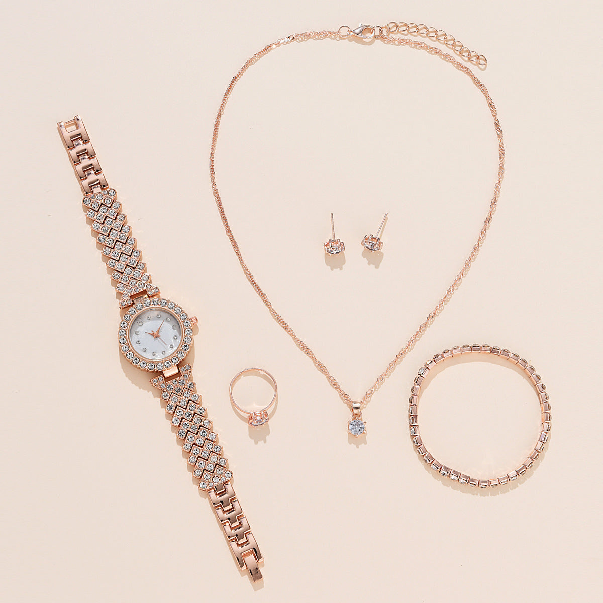 Women's Alloy Quartz Watch Necklace Earrings Bracelet Gift Set