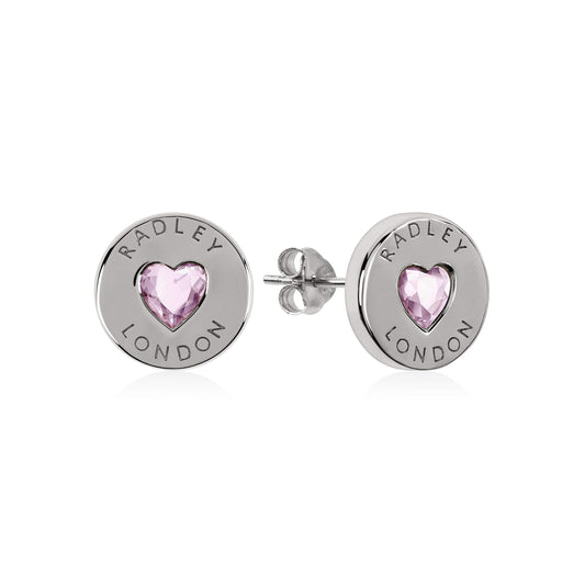 RADLEY Signature Ladies Sterling Silver & Pink Glass stone Earrings RYJ1137, One Size