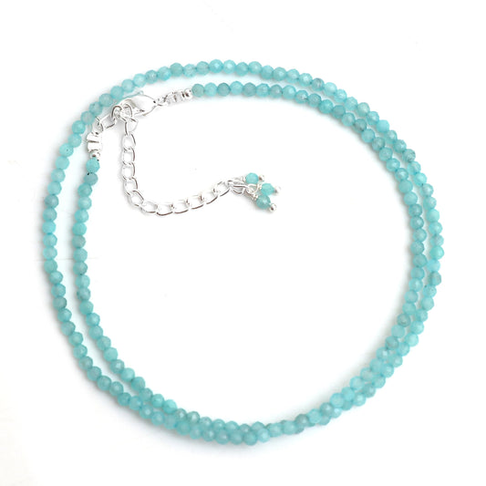 Gempires Natural Amazonite Beaded Necklace, Choker Necklace for Women, Handmade Jewelry, 16+2 inch Adjustable Silver Plated Chain