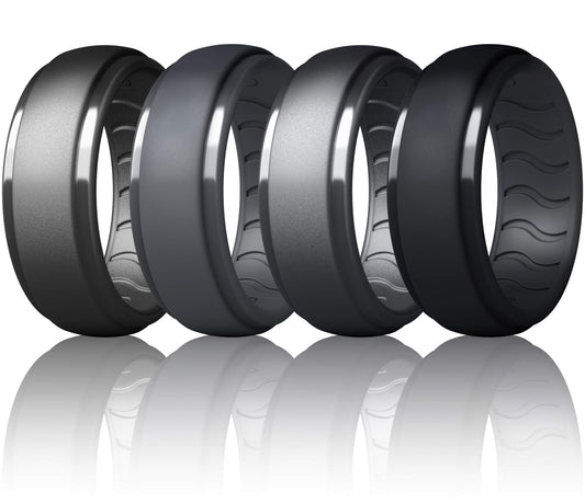Mens Silicone Wedding Rings, Rubber Ring Bands For Men, Black Blue Camo Engagement Band, Best for Workout, 1-4-7 Pack (W3-Titanium,Dark Gray,Cast Iron,Black, 10)