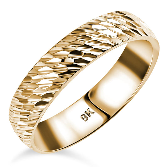 TJC 9ct Gold Ring for Women 9ct Gold Band Ring 5mm Width Textured Plain Gold Band Ring Ladies Ring 1.33 Grams Weight