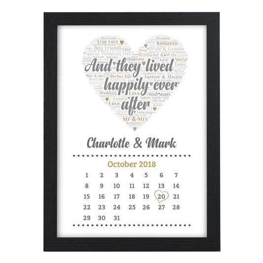 Beecreative Personalised Wedding Gifts for Bride & Groom And They Lived Happily Ever After Wedding Calendar Date Keepsake Gifts - A5, A4, A3 Prints and Frames