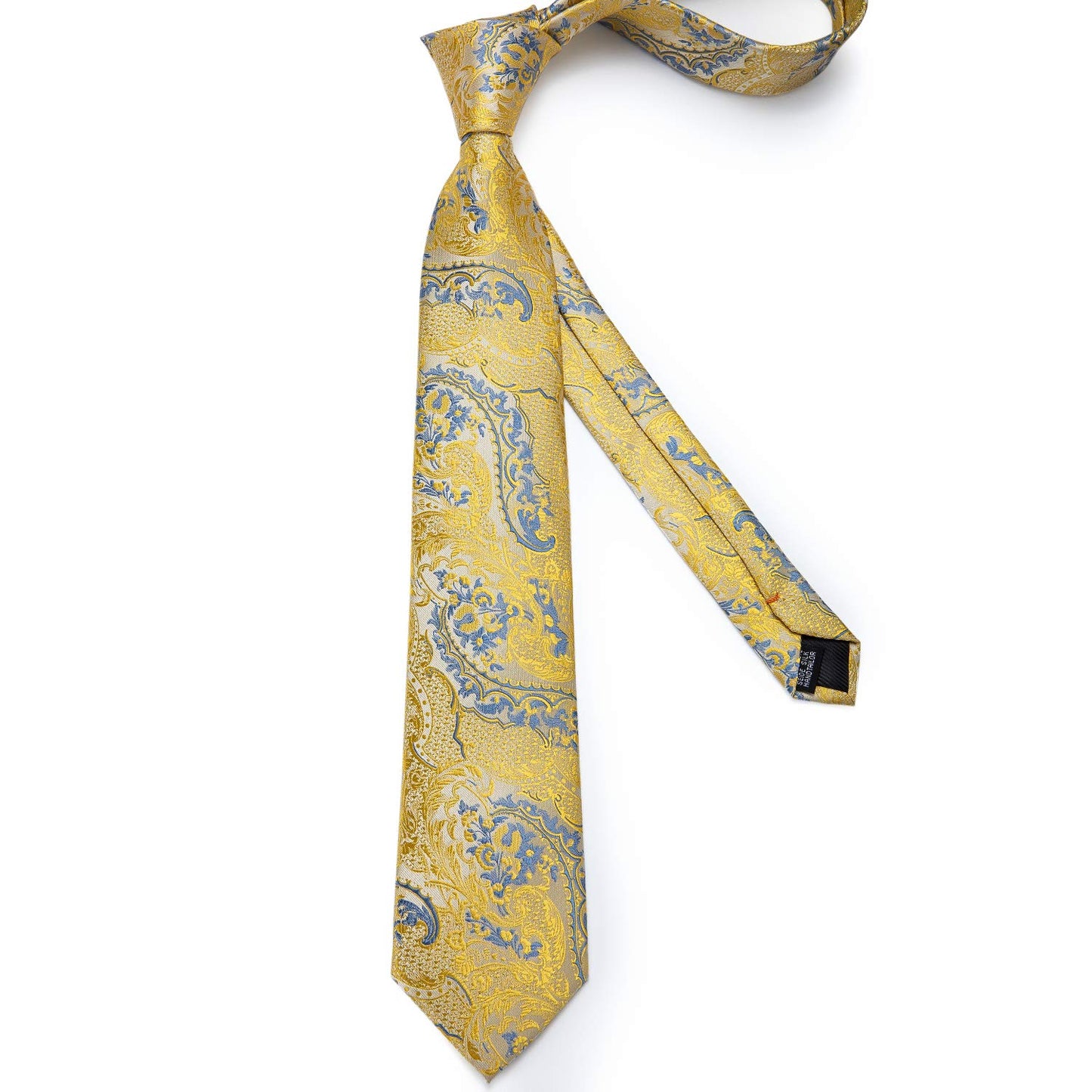Tie for Men Yellow Tie set and Lapel Pin Brooch Woven Handkerchief Cufflinks Wedding Formal Business