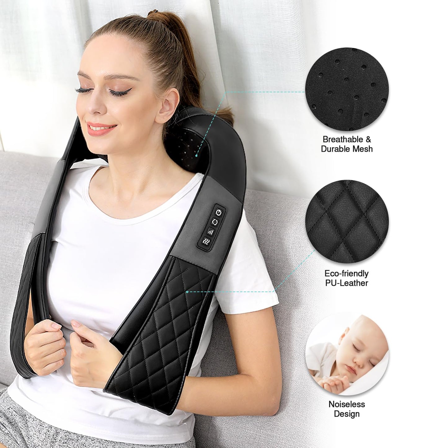 WOQQW Shiatsu Back Neck and Shoulder Massager with Heat - Gifts for Women/Men/Mom/Dad - Electric Deep Tissue 4D Kneading Massager Gifts for Valentine, Mother's Day, Father's Day, Birthday