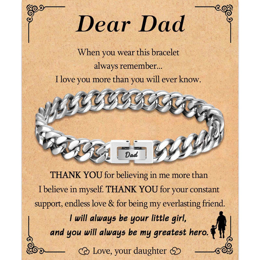 TEVOP Gifts for Dad, Dad Engraved Bracelet Dad Gifts from Daughter Son, Cuban Chain Bracelet Gifts for Men, Presents for Dad Birthday Christmas Fathers Day