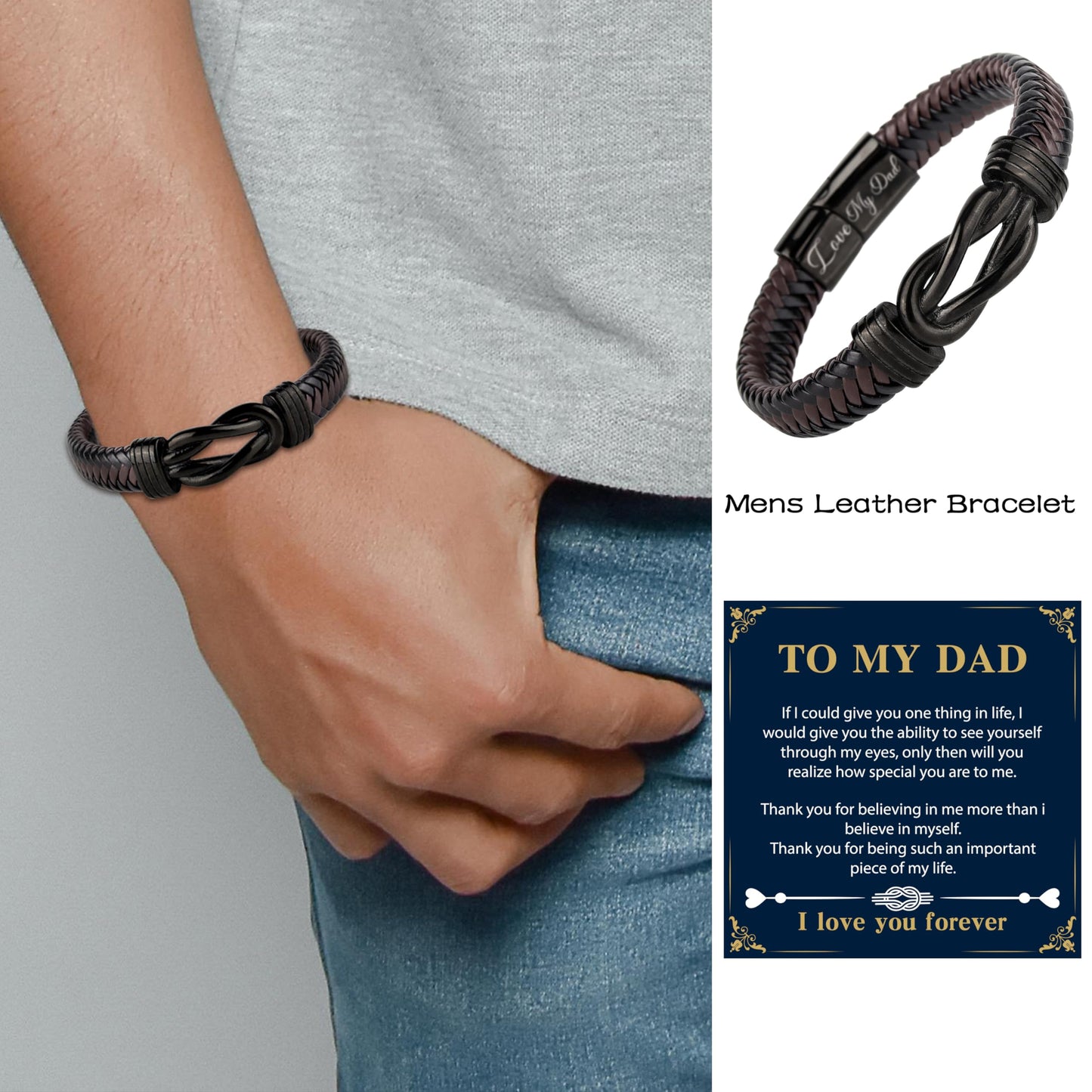 Shoppawhile Gifts for Dad Mens Leather Bracelet Dad Fathers Day Birthday Gifts from Daughter Son Unique Presents for Dad Christmas