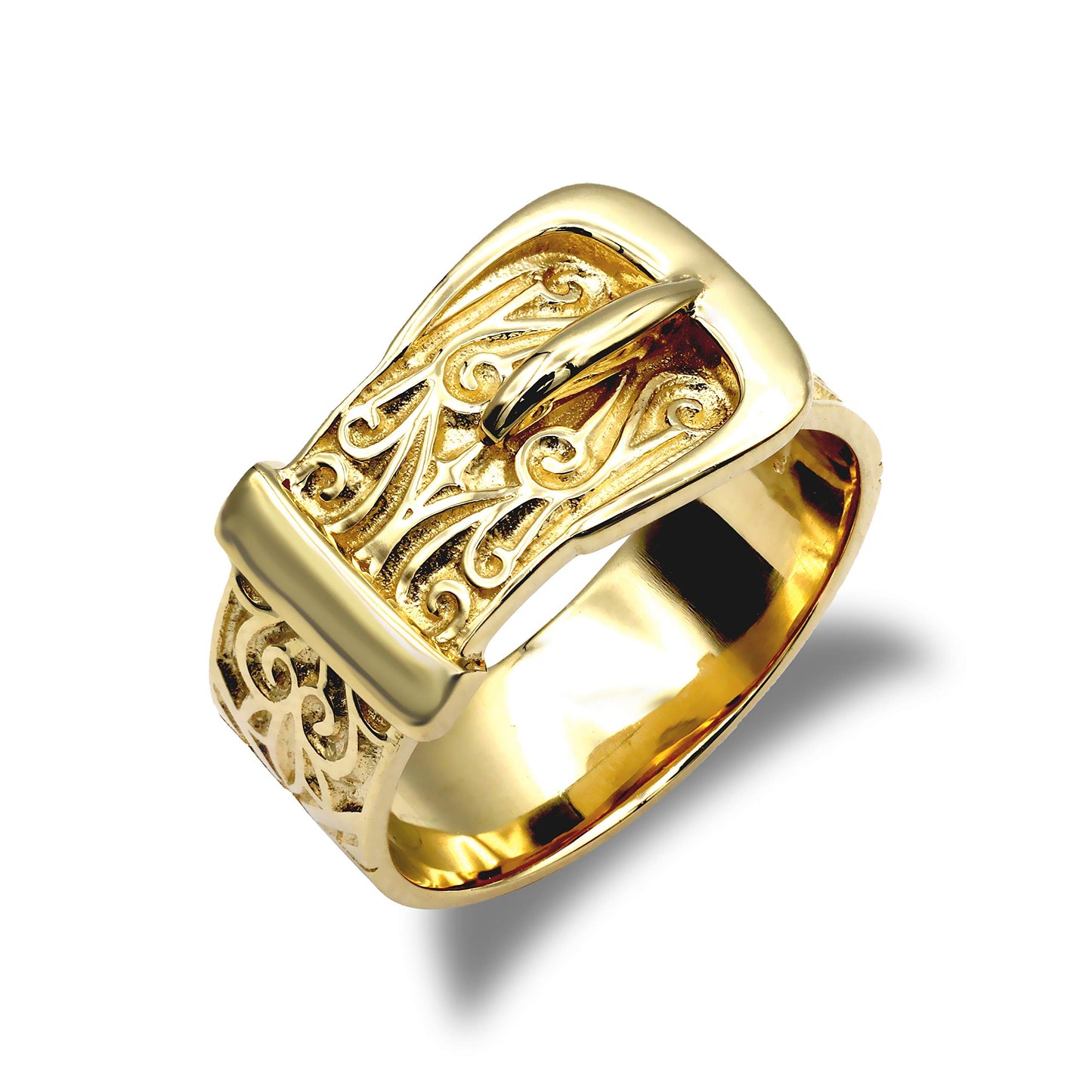 Men's Solid 9ct Yellow Gold Single Buckle Ring