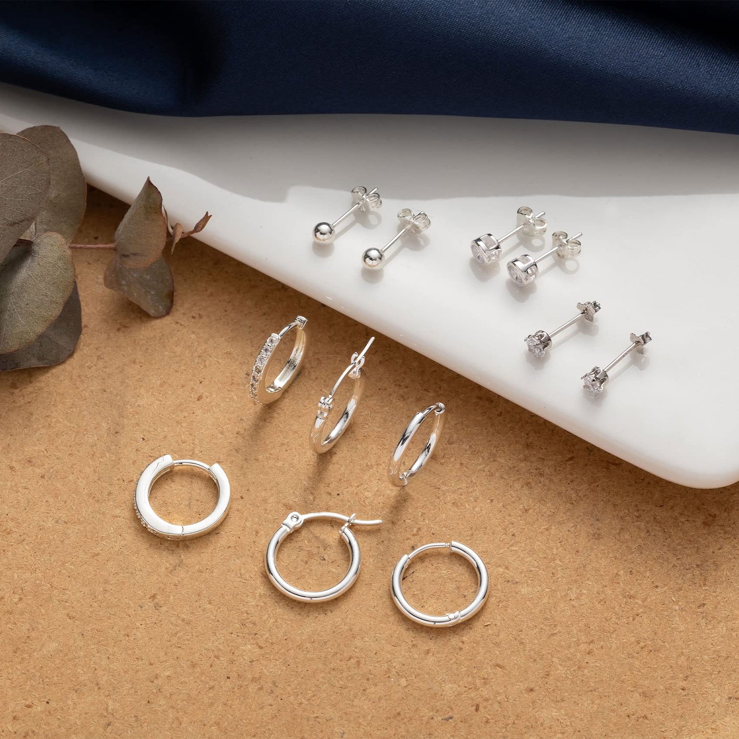 Silver Hoops Earrings for Women 925 Sterling Silver Earrings with Silver Stud Earrings Set with Cubic Zirconia Unisex Sleeper Huggie Small Earrings for Men Women(4mm*3+3 * 12mm) PABBEU