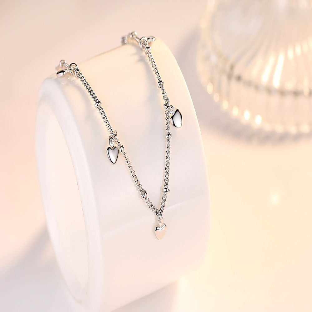 Ladies Sterling Silver Bracelet Love Heart Chain Jewellery