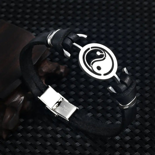 Men Fashion Jewellery Stainless Steel  Leather Bracelet