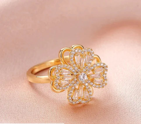 Ladies Four Leaf Clover Stress Rings, Lovely Gift, Holiday Elegant Everyday Wear Business