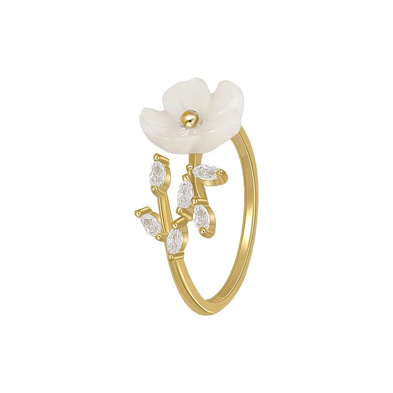 Ladies White Shell Flower Opening Rings, Gifts Wedding Elegant