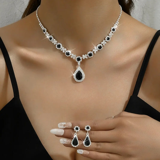 3pcs Fashion Crystal Drop Necklace Earrings Women's Jewelry Set