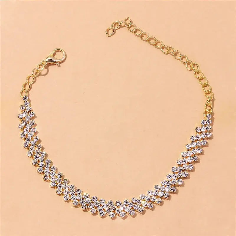 Rhinestone Tennis Chain Anklet Jewellery Simple Chain Leg Anklet Bracelet Party Beach Accessories