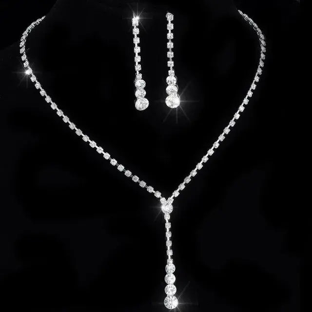 Women's Silver Color Fashion Wedding Luxury Crystal Pearl Necklace/Bracelet/Ring/Earrings Ladies Sets for Bridal