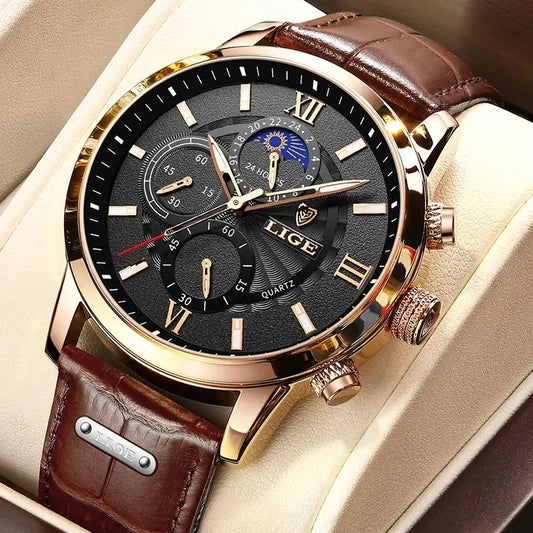 New Men's Watches Luxury Leather Casual Quartz